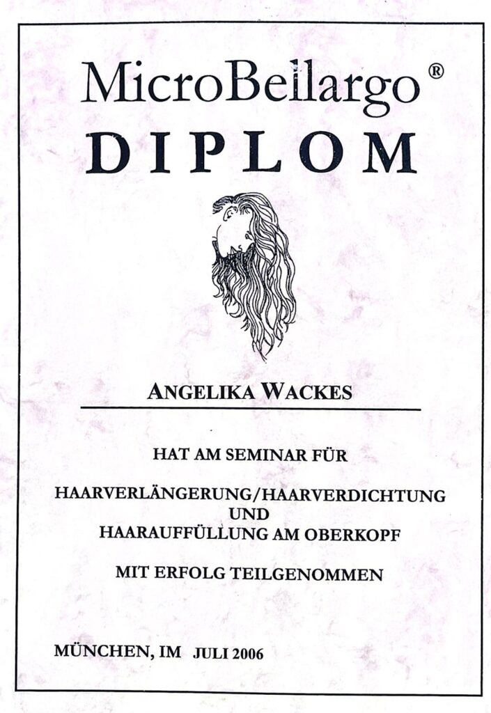 MicroBellargo, Diplom – Haarverlängerung, Haarverdichung, 2006 MicroBellargo, Diplom - Haarverlängerung, Haarverdichung, 2006