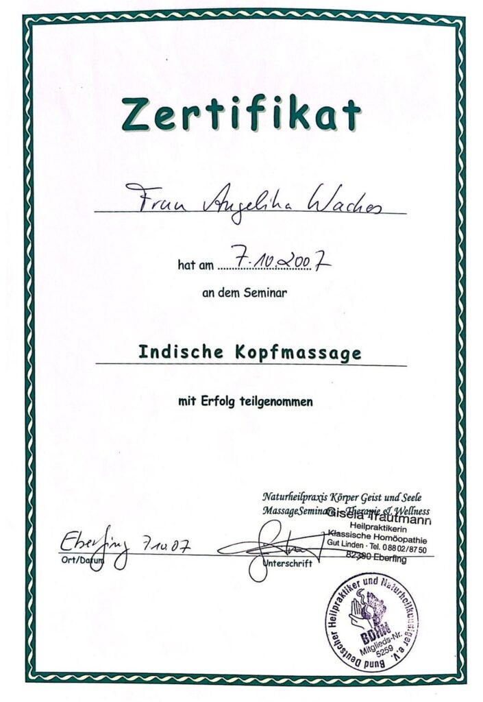 Indische Kopfmassage, 2007 Indische Kopfmassage, 2007