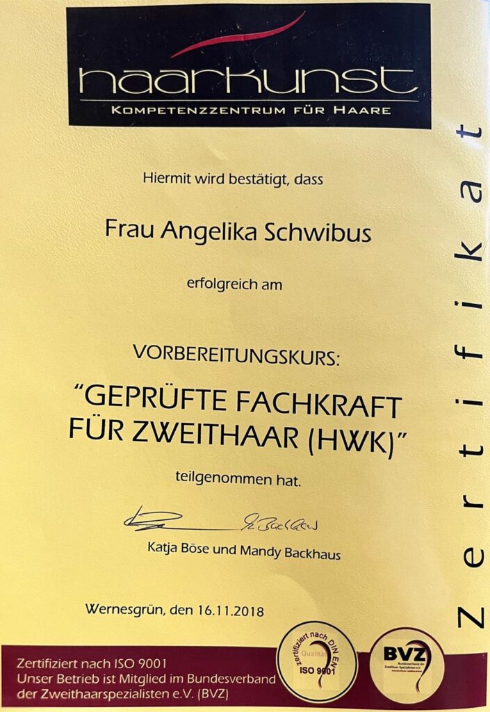 Geprüfte Fachkraft für Zweithaar (HWK), 2018 Geprüfte Fachkraft für Zweithaar (HWK), 2018