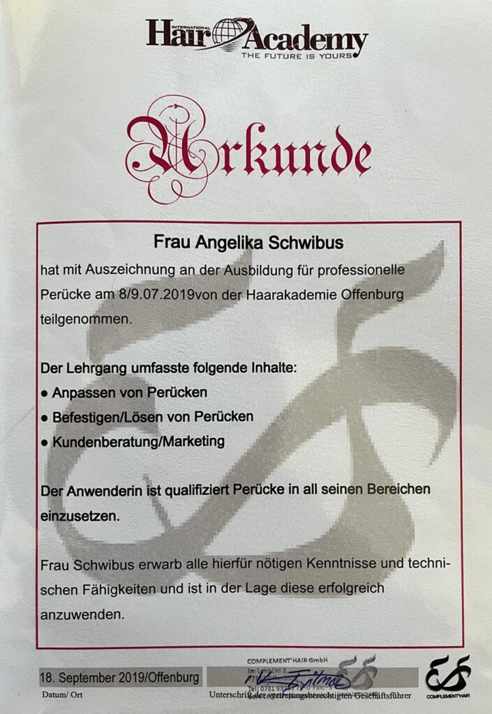 Professionelle Perückenanpassung, 2019 Professionelle Perückenanpassung, 2019
