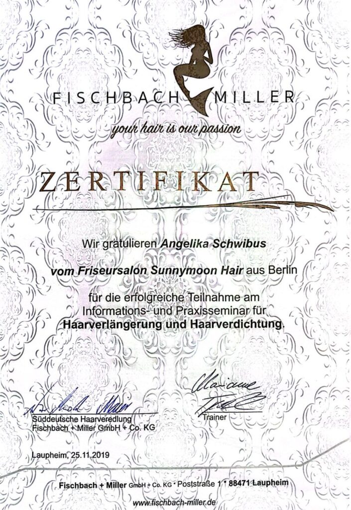 Fischback MILLER: Haarverlängerung, Haarverdichtung. 2019 Fischback MILLER: Haarverlängerung, Haarverdichtung. 2019